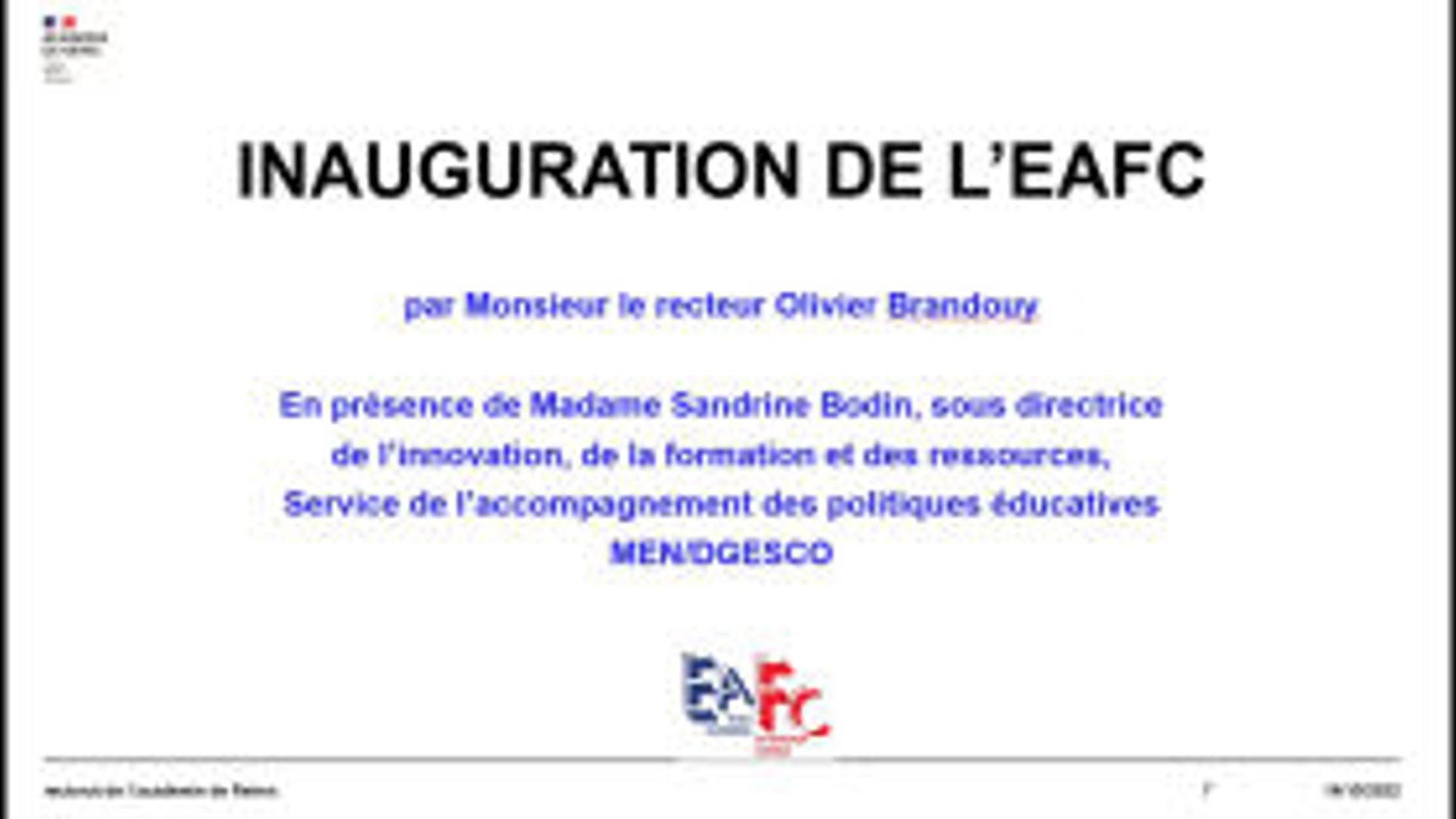 Inauguration de l'Ecole Académique de la Formation continue ...